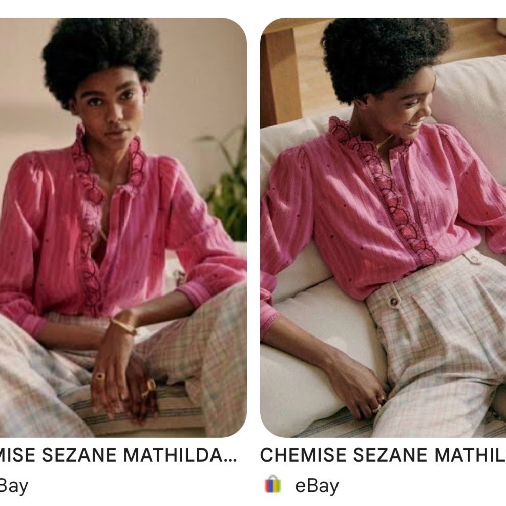 Sezane Pink Ruffled-Trim Button Blouse